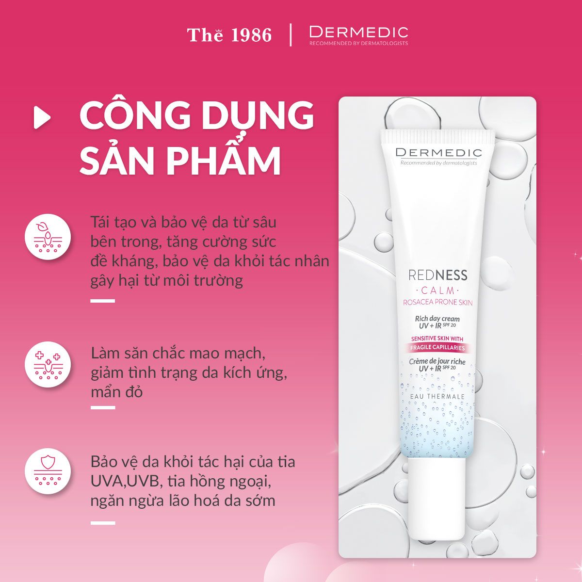  Kem Dưỡng Ban Ngày Phục Hồi Da Nhạy Cảm, Mẩn Đỏ Dermedic Redness Rich Day Cream UV + IR SPF20 40ml 