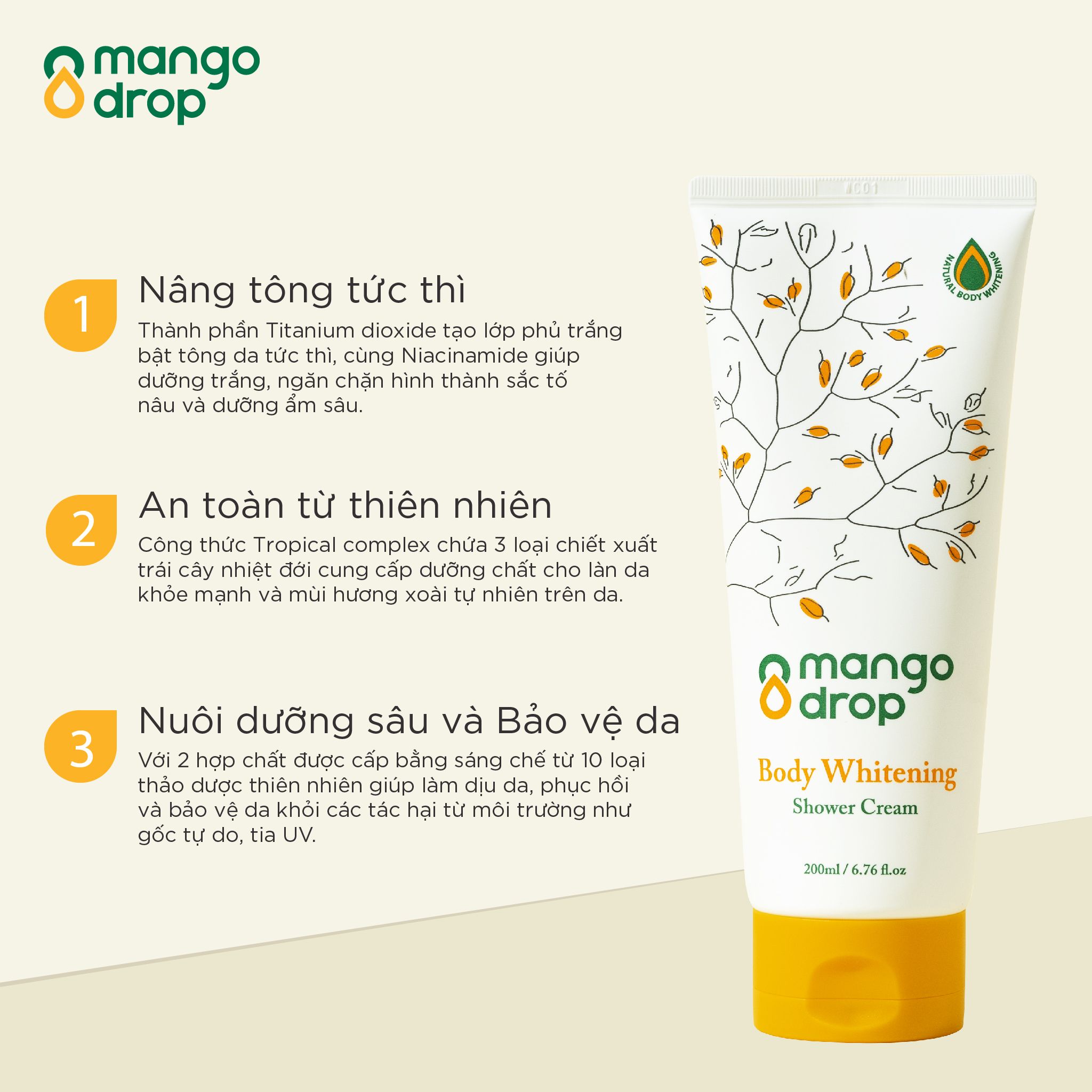  Kem Tắm Trắng Mango Drop Làm Trắng Body Mango drop Body Whitening Shower Cream 200ml 