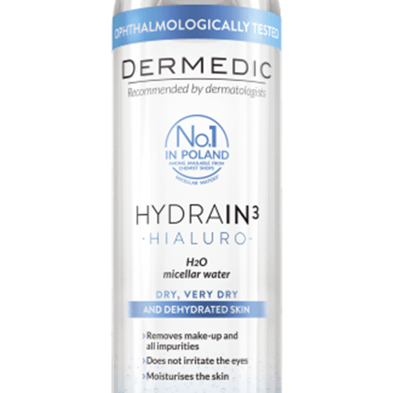 Nước làm sạch 2in1 cho da khô Hydrain3 Hialuro Micellar Water H2O Dermedic 100ml