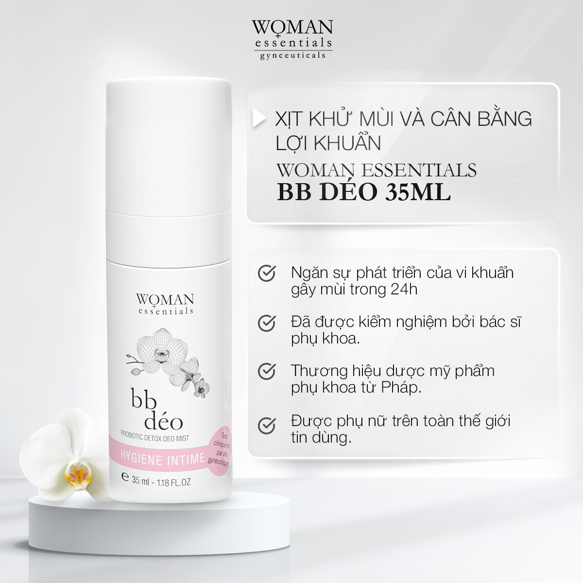  Xịt khử mùi vùng kín và cân bằng lợi khuẩn Woman Essentials bb déo 35ml 