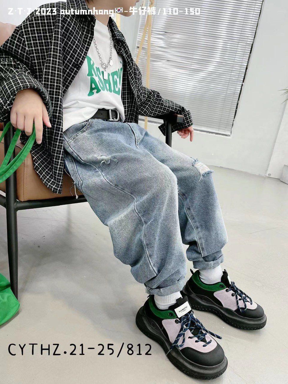 Quần jean cho bé phom baggy túi phối sành điệu (Size 21-25)