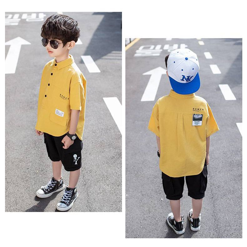 Set sơ mi quần túi hộp bé trai