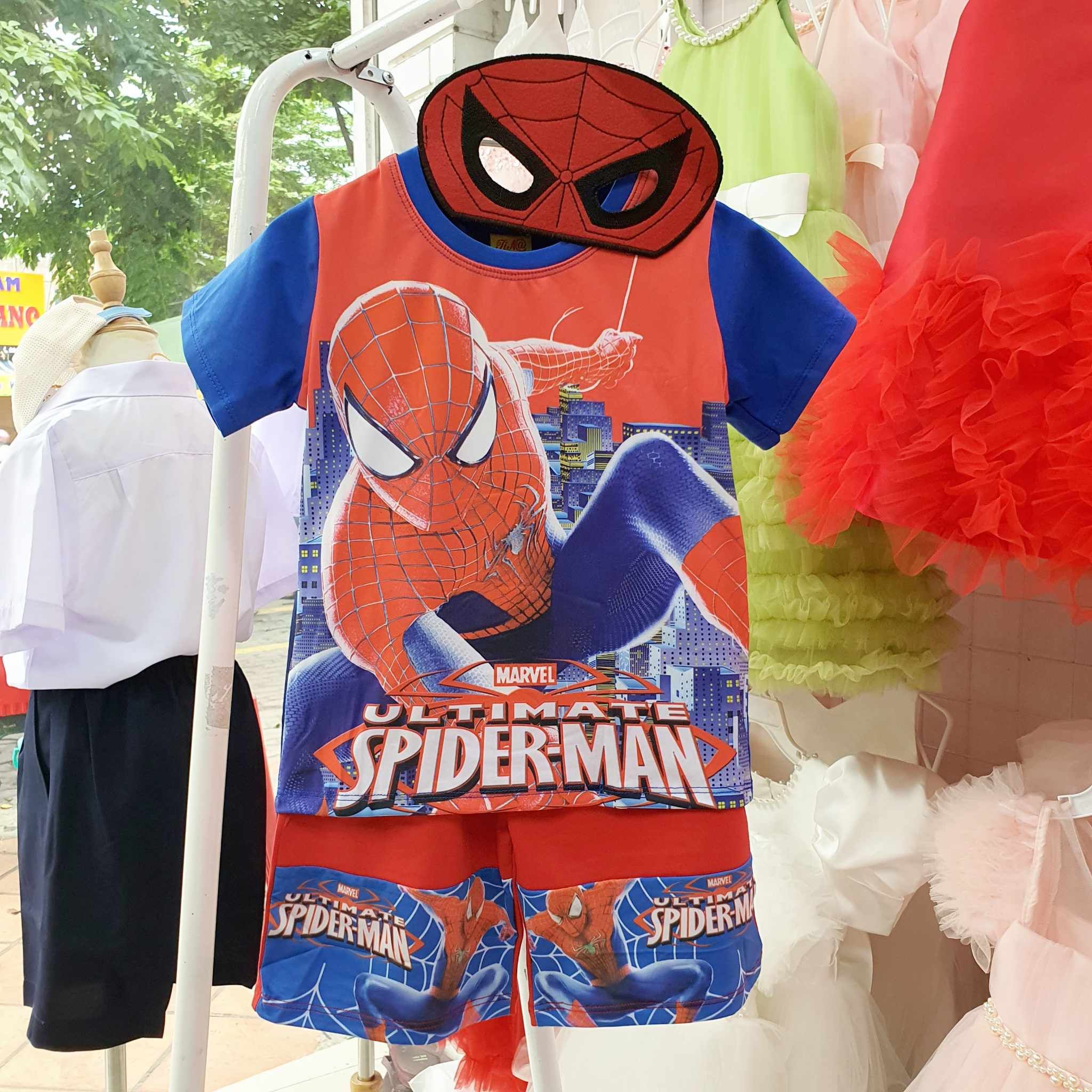 Bộ thun siêu nhân người nhện Spiderman kèm áo choàng và mặt nạ