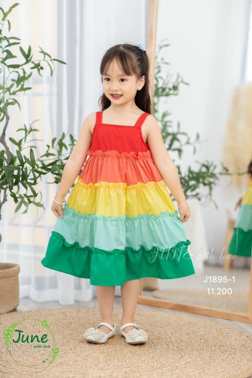 Đầm sắc màu cầu vồng xinh xắn cho bé gái