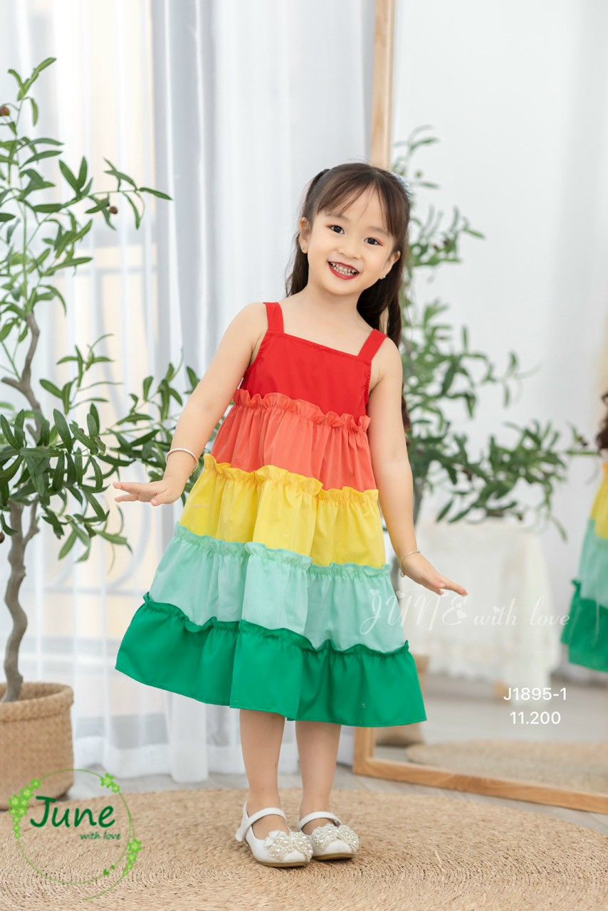 Đầm sắc màu cầu vồng xinh xắn cho bé gái