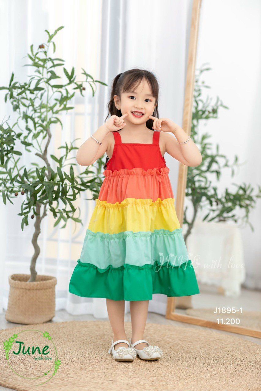 Đầm sắc màu cầu vồng xinh xắn cho bé gái