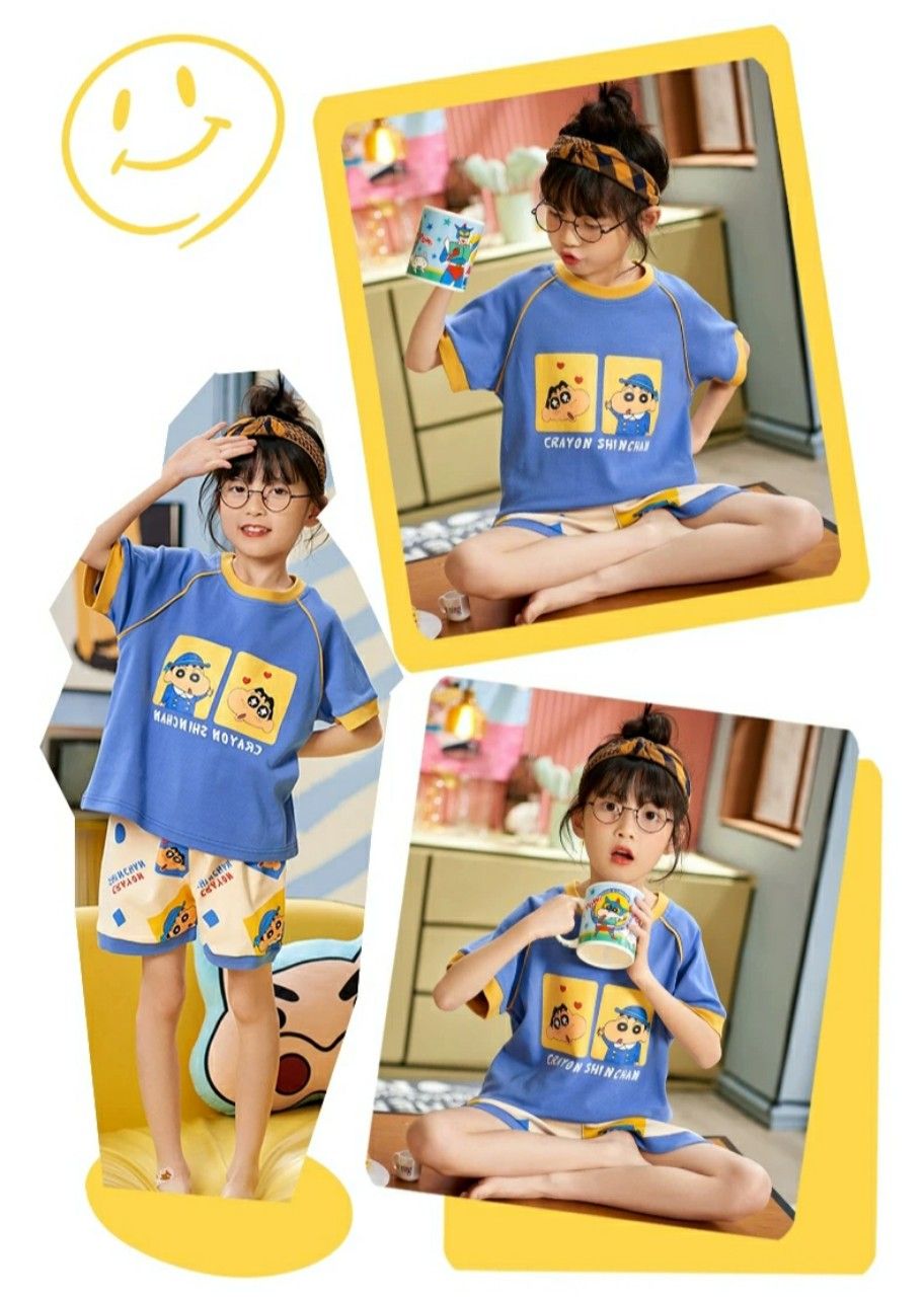 Bộ thun cotton bé gái hình in