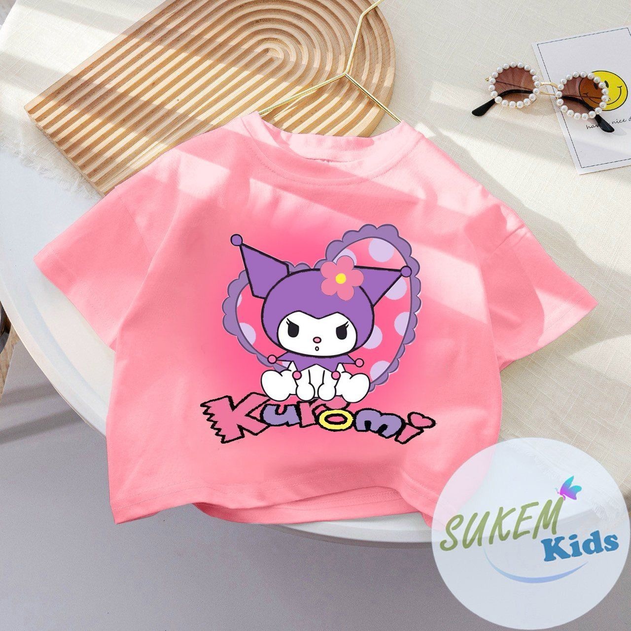 Áo thun croptop bé gái in hình Kuromi xinh xắn