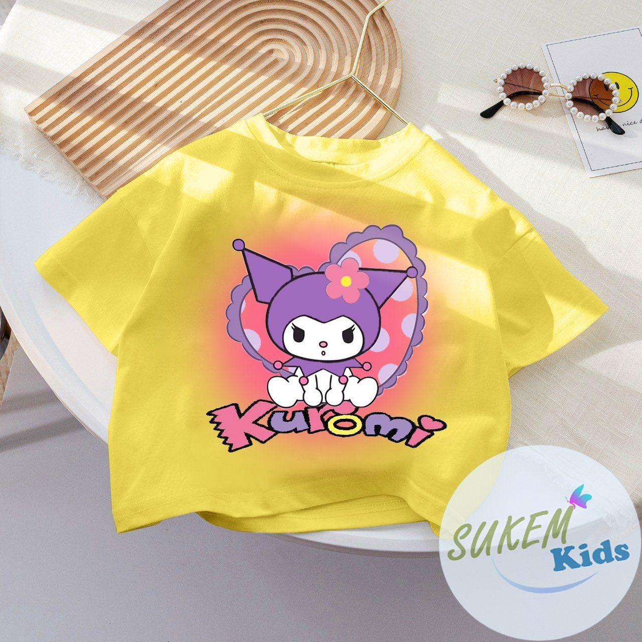 Áo thun croptop bé gái in hình Kuromi xinh xắn