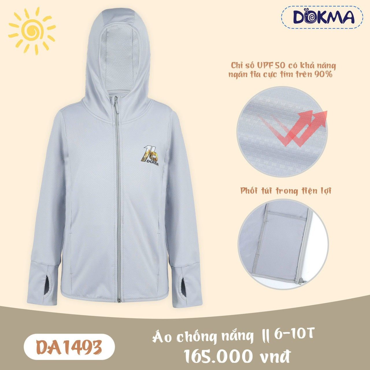 Áo khoác chống nắng chống tia UV cho bé trai và bé gái từ 6 tuổi đến 10 tuổi K12_ Beekids