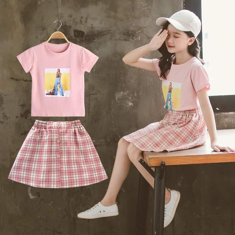 Set váy caro cotton bé gái