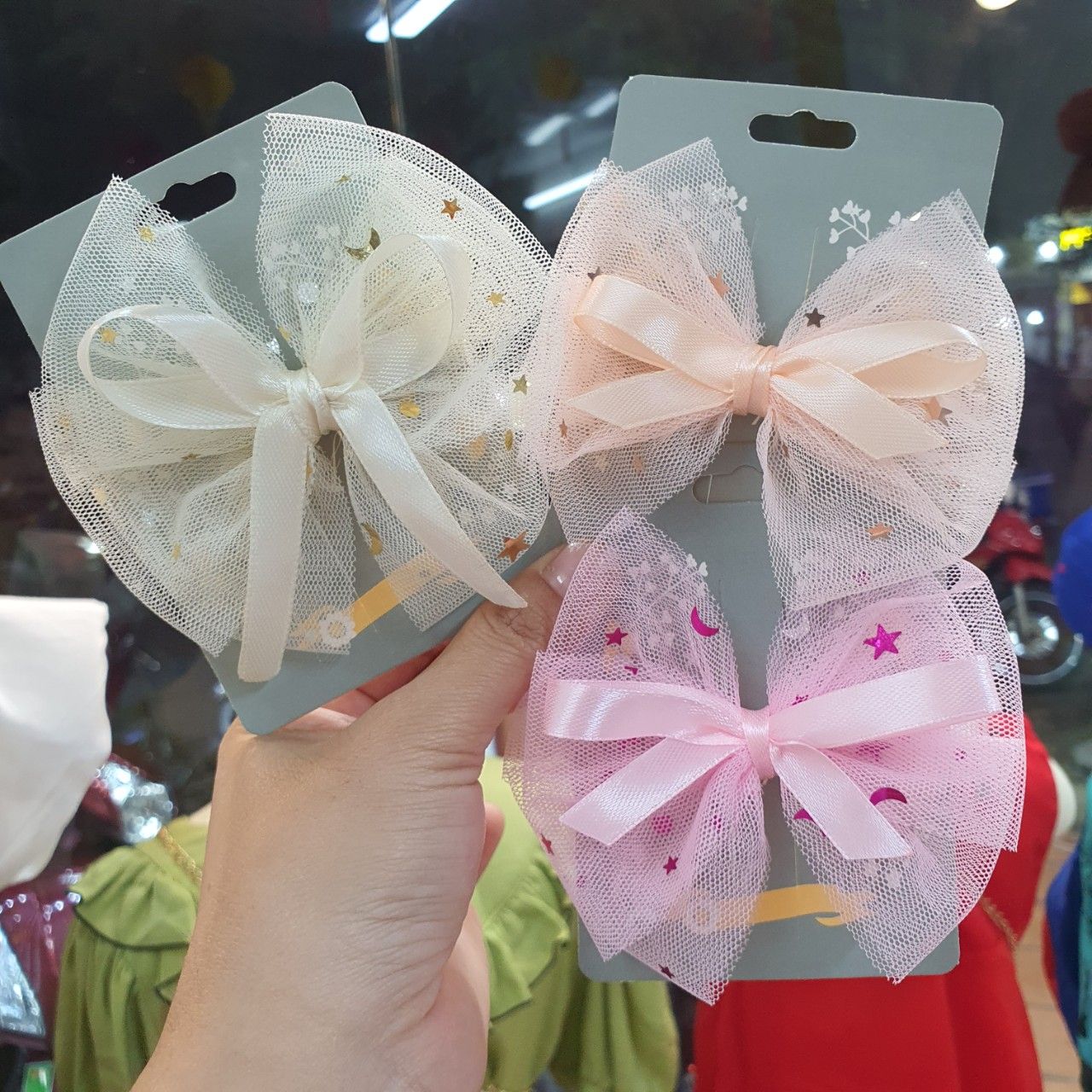 Kẹp tóc cho bé nơ lưới ngôi sao