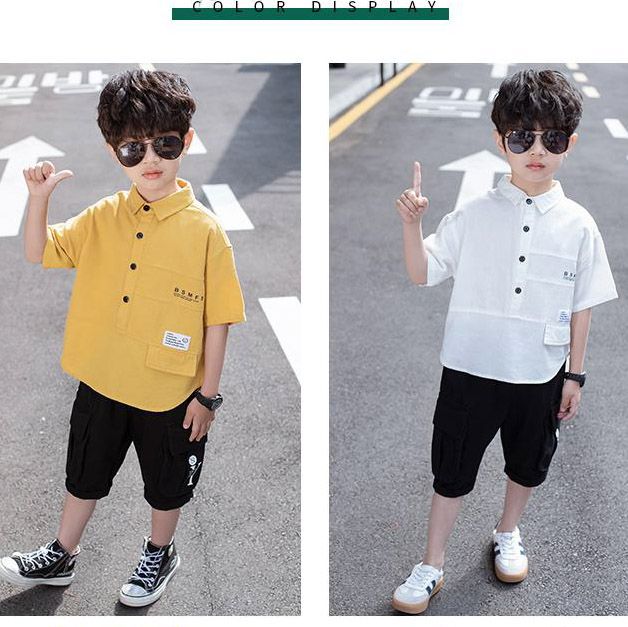 Set sơ mi quần túi hộp bé trai