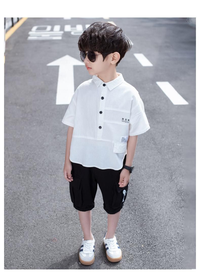 Set sơ mi quần túi hộp bé trai