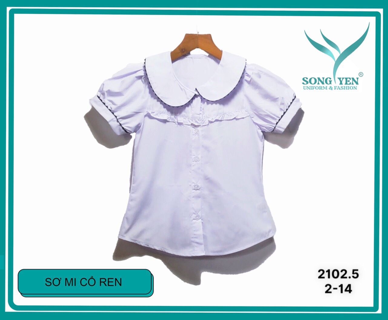 Áo sơ mi đồng phục học sinh nữ cổ sen 2102