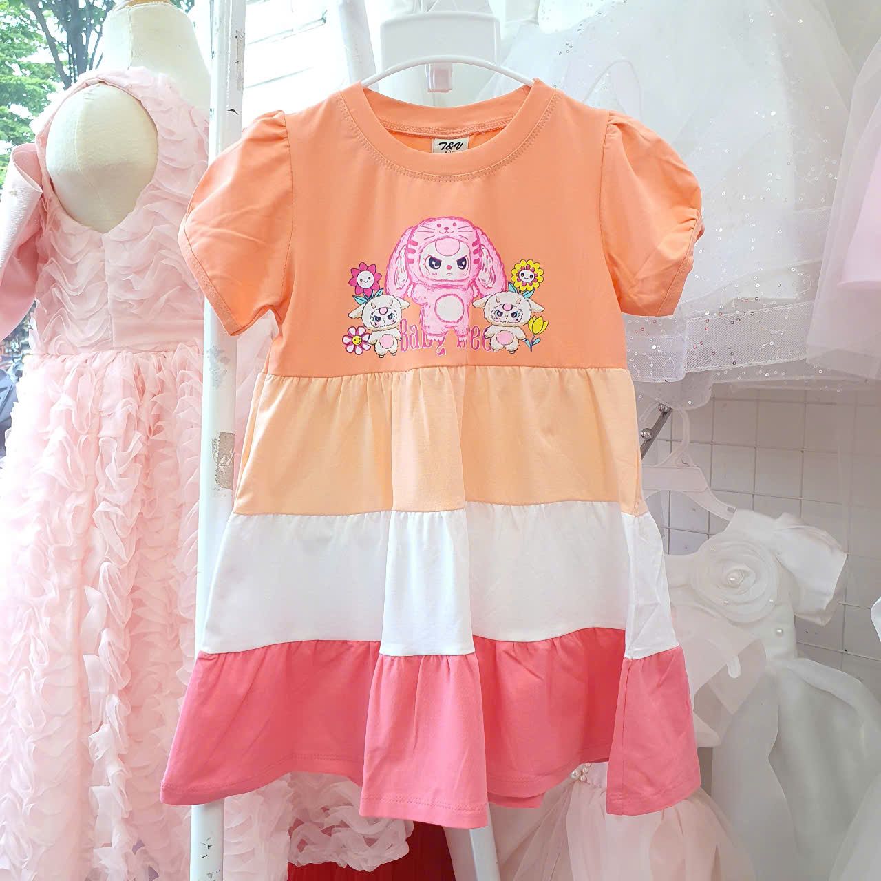 D32 _ Đầm thun cotton bé gái tùng váy 3 màu họa tiết Baby Three đáng yêu _ Beekids