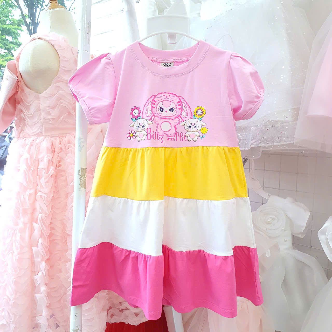 D32 _ Đầm thun cotton bé gái tùng váy 3 màu họa tiết Baby Three đáng yêu _ Beekids