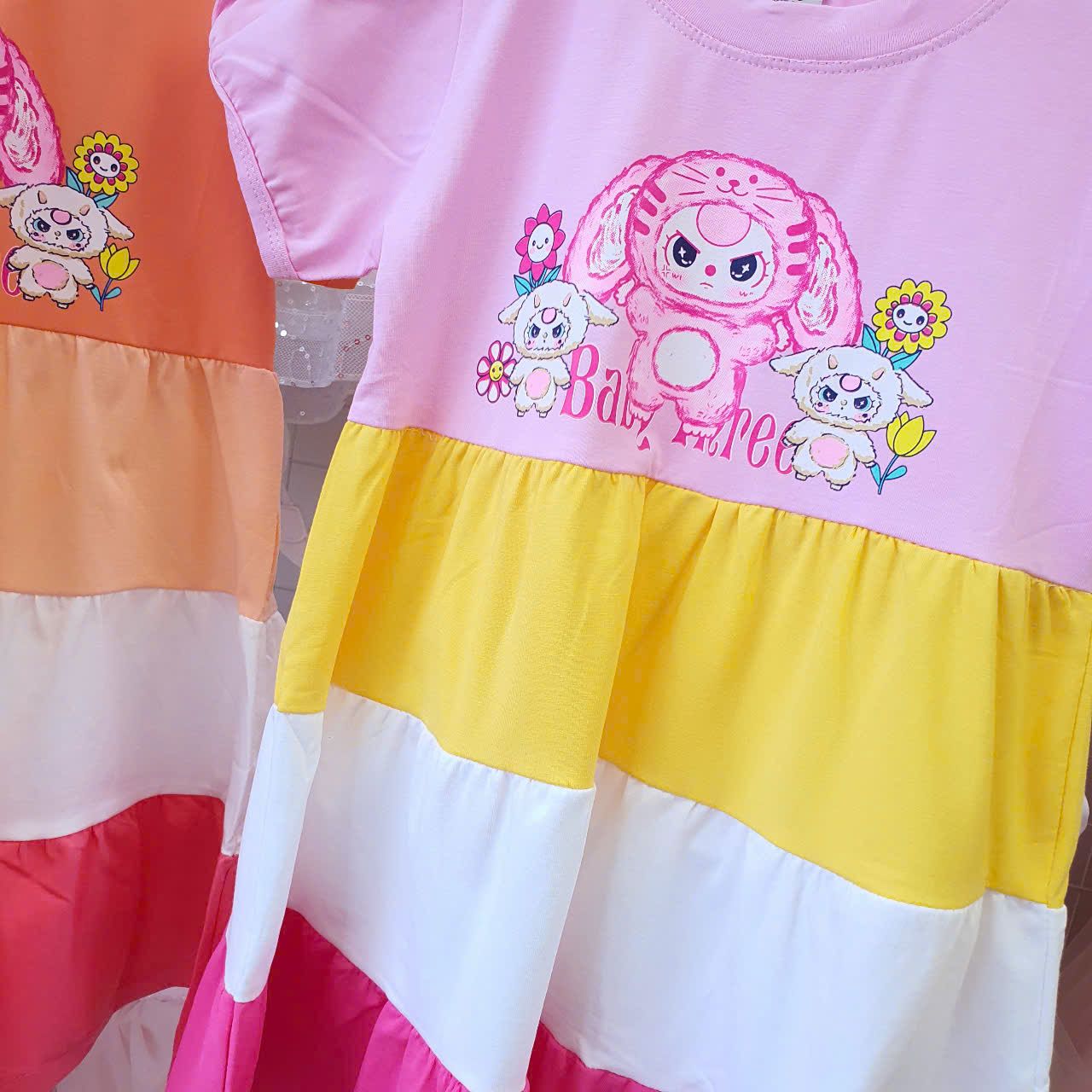 D32 _ Đầm thun cotton bé gái tùng váy 3 màu họa tiết Baby Three đáng yêu _ Beekids