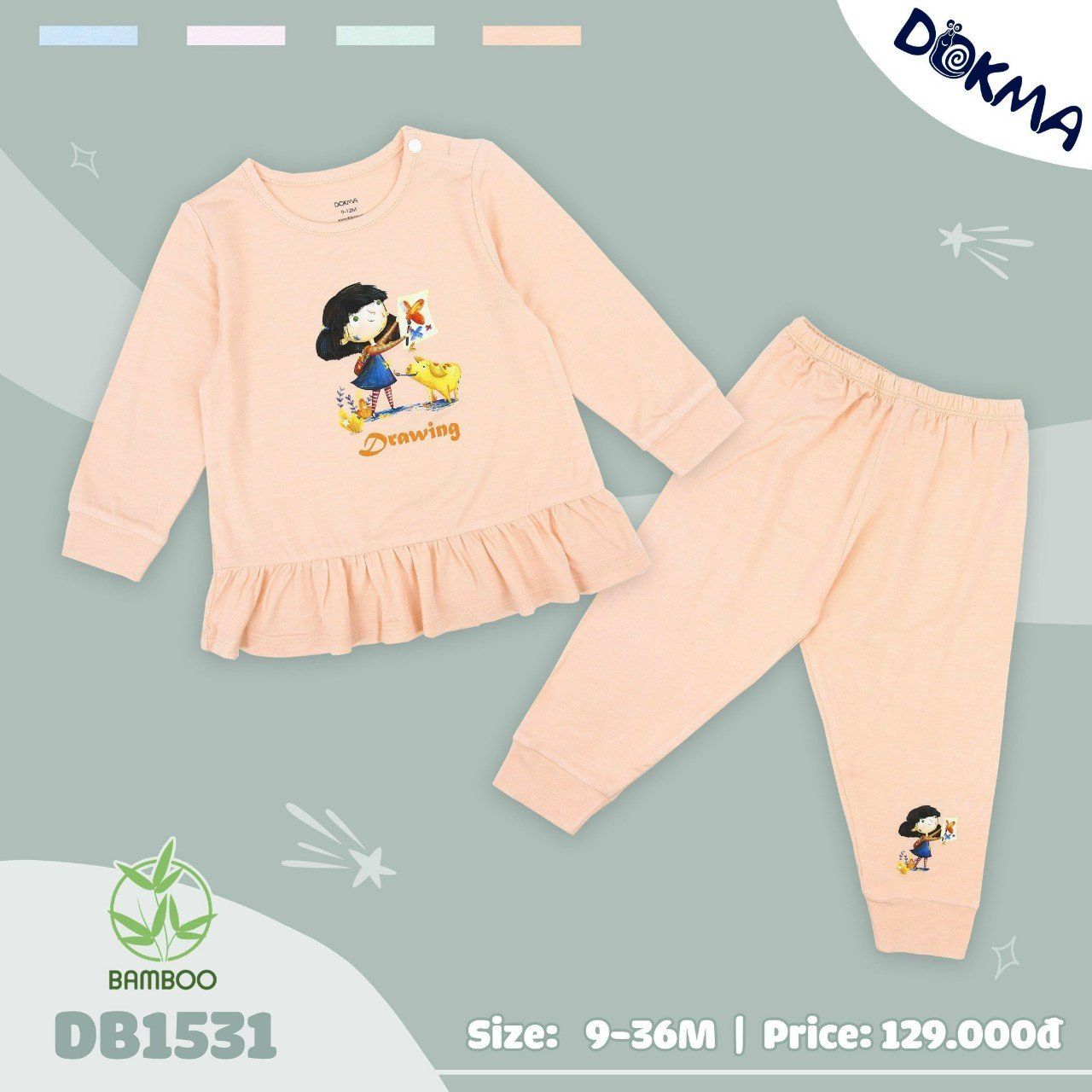 DB1531_Đồ bộ dài tay mặc ngủ cho bé từ 9-36M