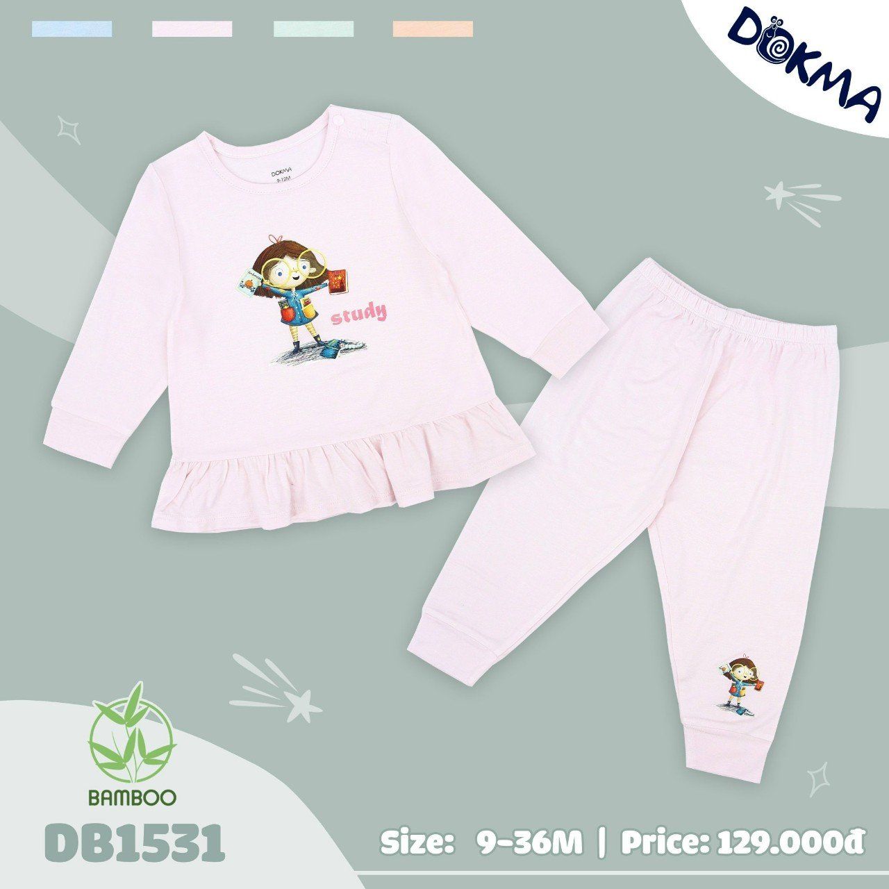 DB1531_Đồ bộ dài tay mặc ngủ cho bé từ 9-36M