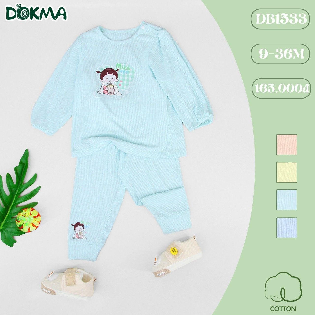 DB1533 - Đồ bộ dài tay mặc ngủ cho bé từ 9-36M