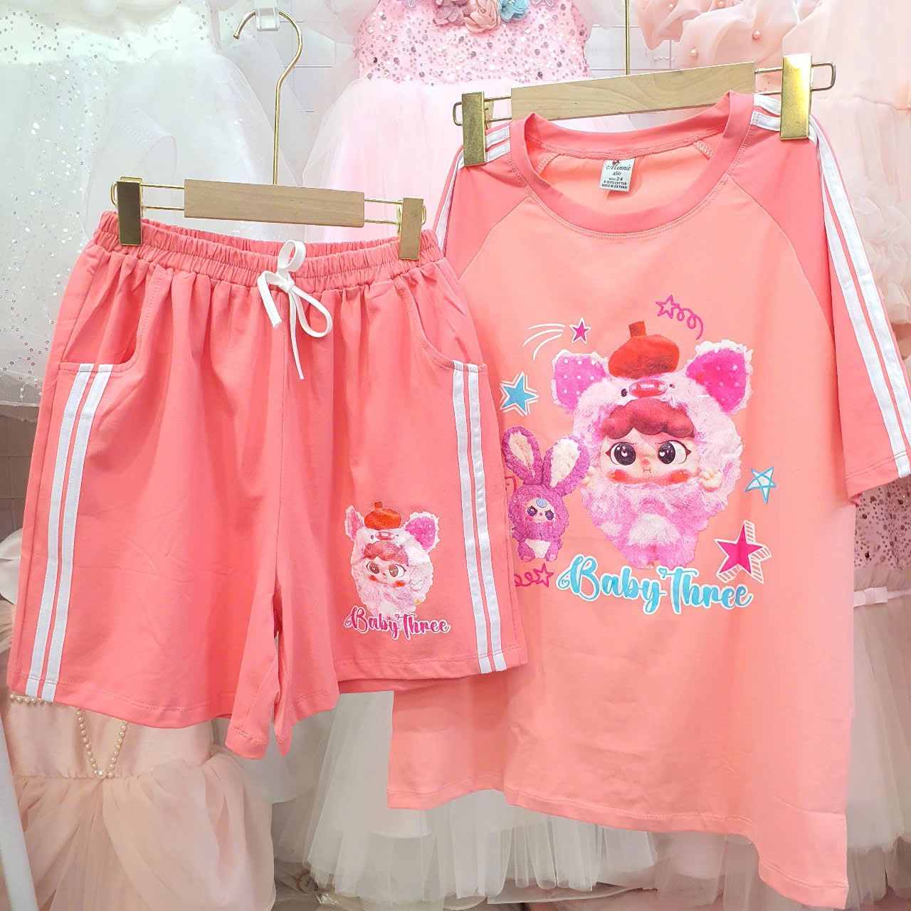 DB26 _ Bộ thun đùi bé gái bigsize từ 50kg đến 70kg tay áo raglan xinh xắn _ Beekids