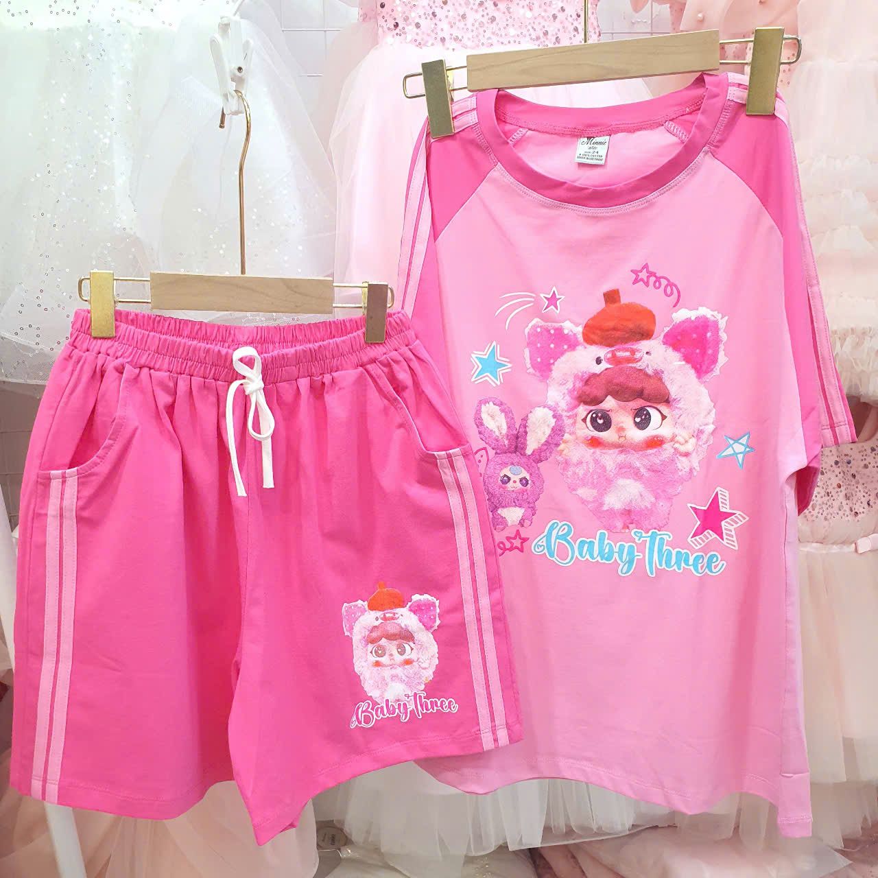 DB26 _ Bộ thun đùi bé gái bigsize từ 50kg đến 70kg tay áo raglan xinh xắn _ Beekids