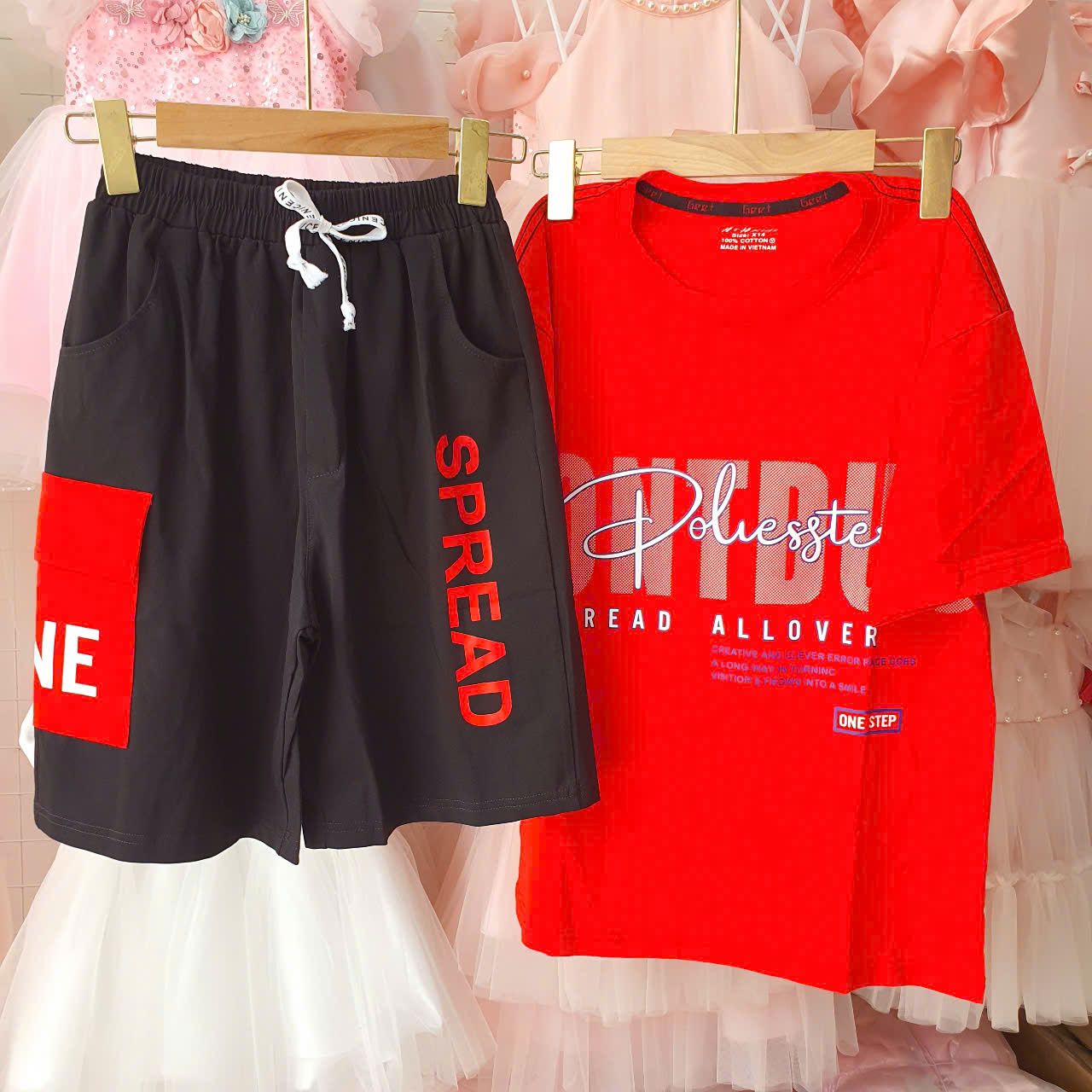 DB31 _ Bộ thun lửng bé trai từ 33kg đến 60kg in chữ SPREAD sành điệu _ Beekids