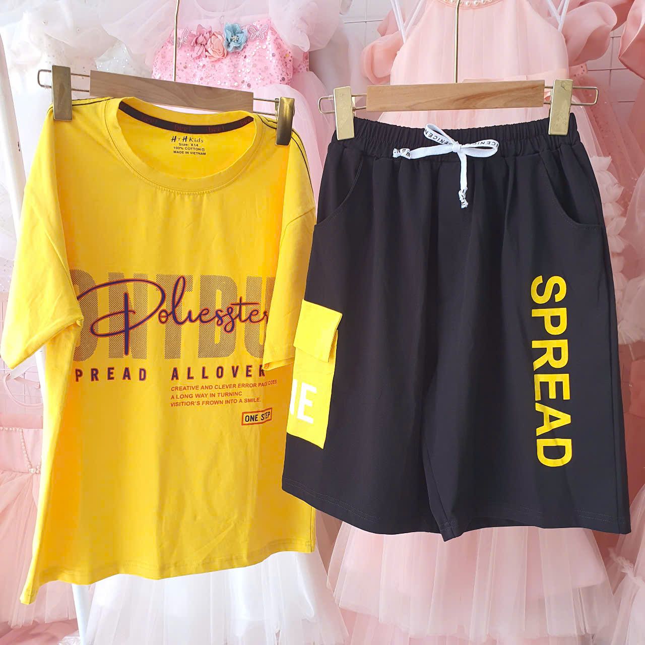 DB31 _ Bộ thun lửng bé trai từ 33kg đến 60kg in chữ SPREAD sành điệu _ Beekids