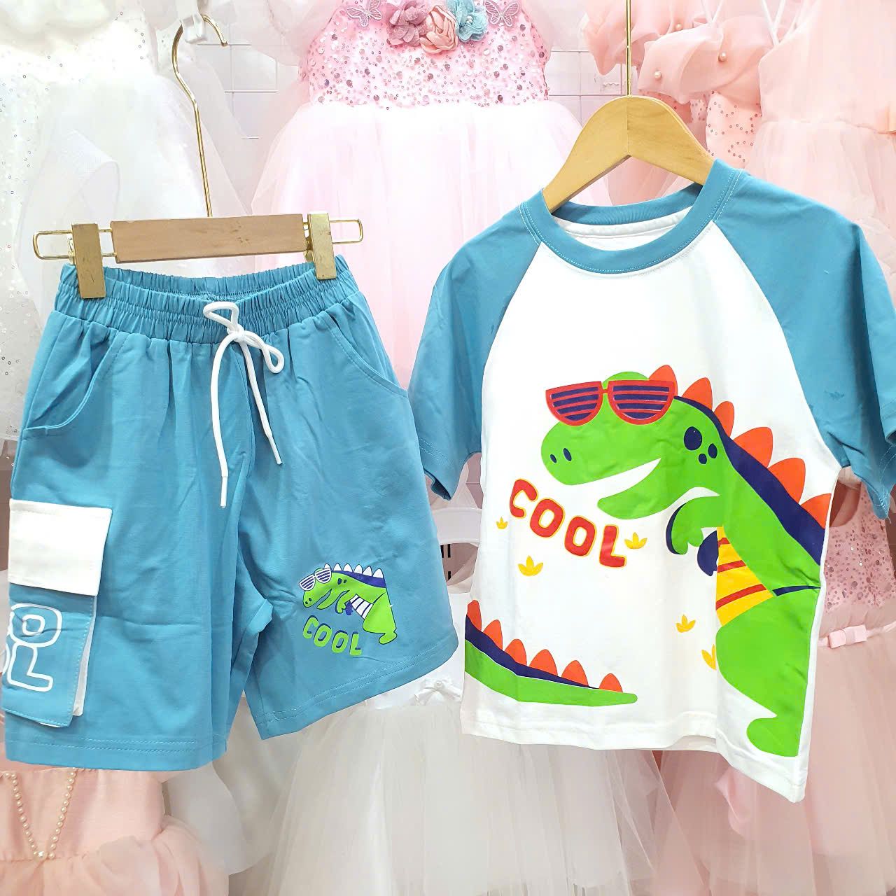 DB35 _ Bộ thun bé trai họa tiết khủng long đeo kính siêu dễ thương _ Beekids