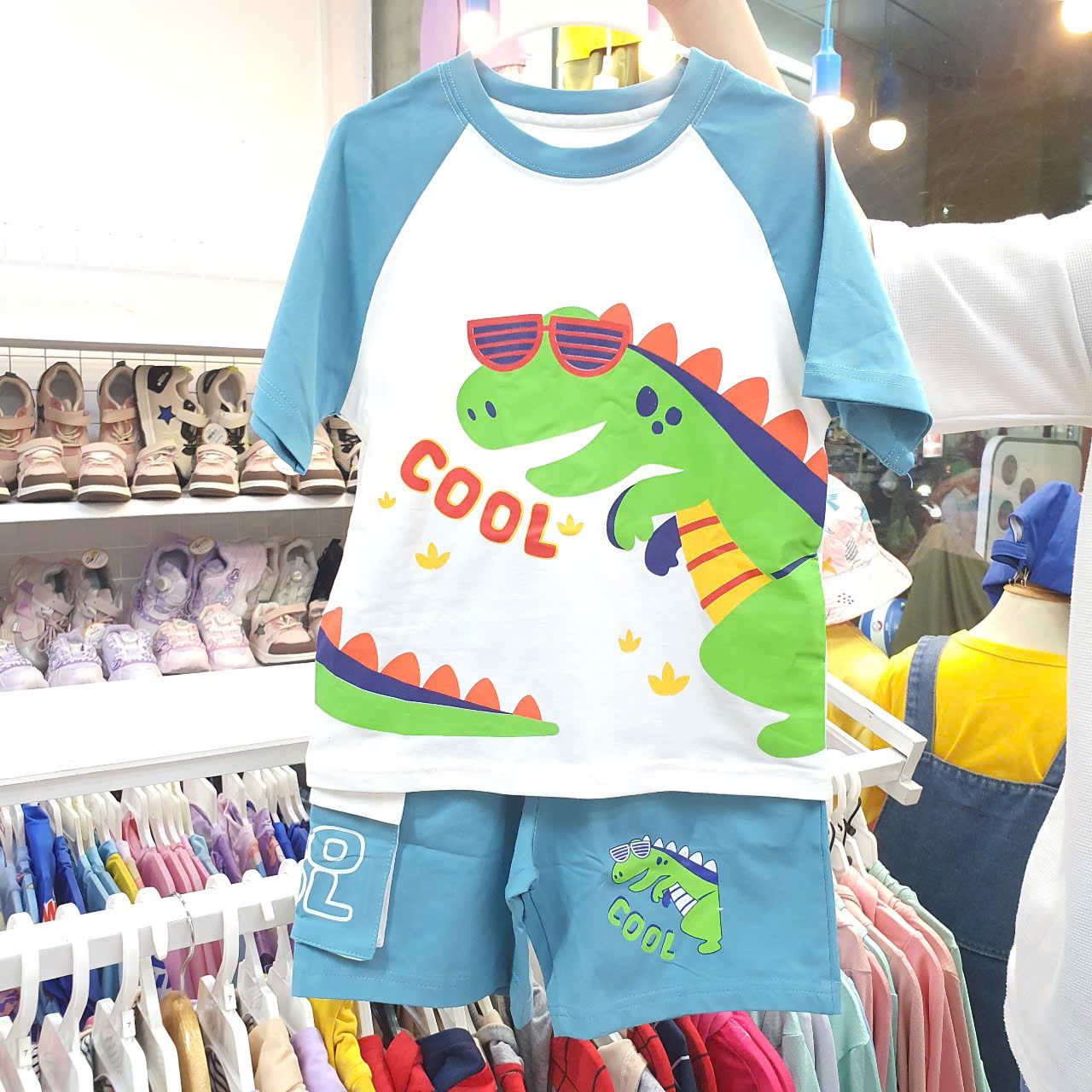 DB35 _ Bộ thun bé trai họa tiết khủng long đeo kính siêu dễ thương _ Beekids