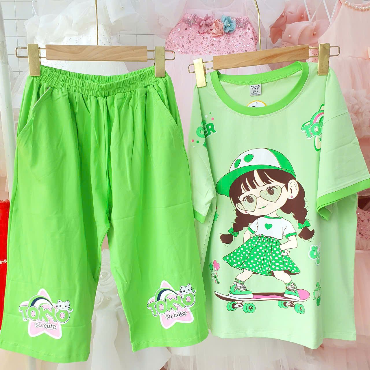 DB40 _ Bộ thun lửng bigsize bé gái từ 50kg đến 65kg hình Cô gái đáng yêu _ Beekids