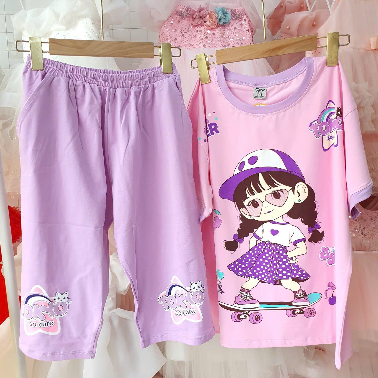 DB40 _ Bộ thun lửng bigsize bé gái từ 50kg đến 65kg hình Cô gái đáng yêu _ Beekids