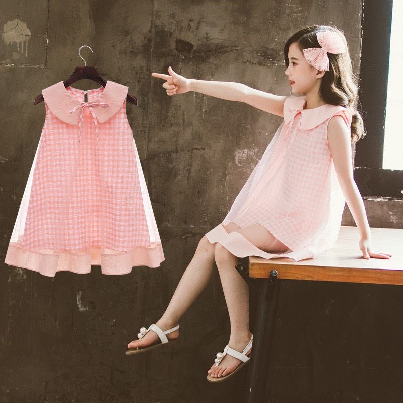 Đầm caro phối ren bé gái