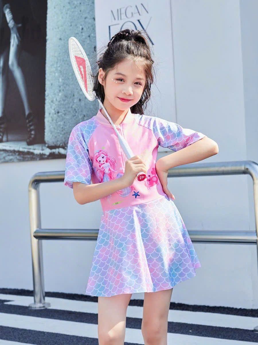 BB12 _ Đồ bơi bé gái liền thân dáng váy họa tiết nàng tiên cá dễ thương _ Beekids