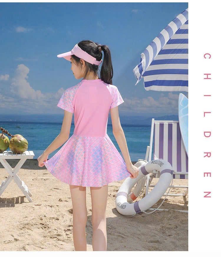 BB12 _ Đồ bơi bé gái liền thân dáng váy họa tiết nàng tiên cá dễ thương _ Beekids