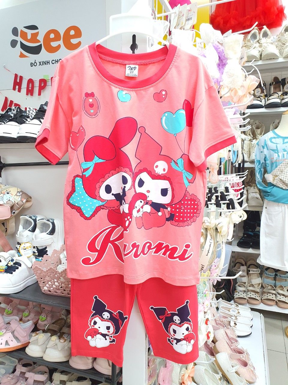 Đồ bộ lửng thun cotton bé gái họa tiết Kuromi (18-55kg)