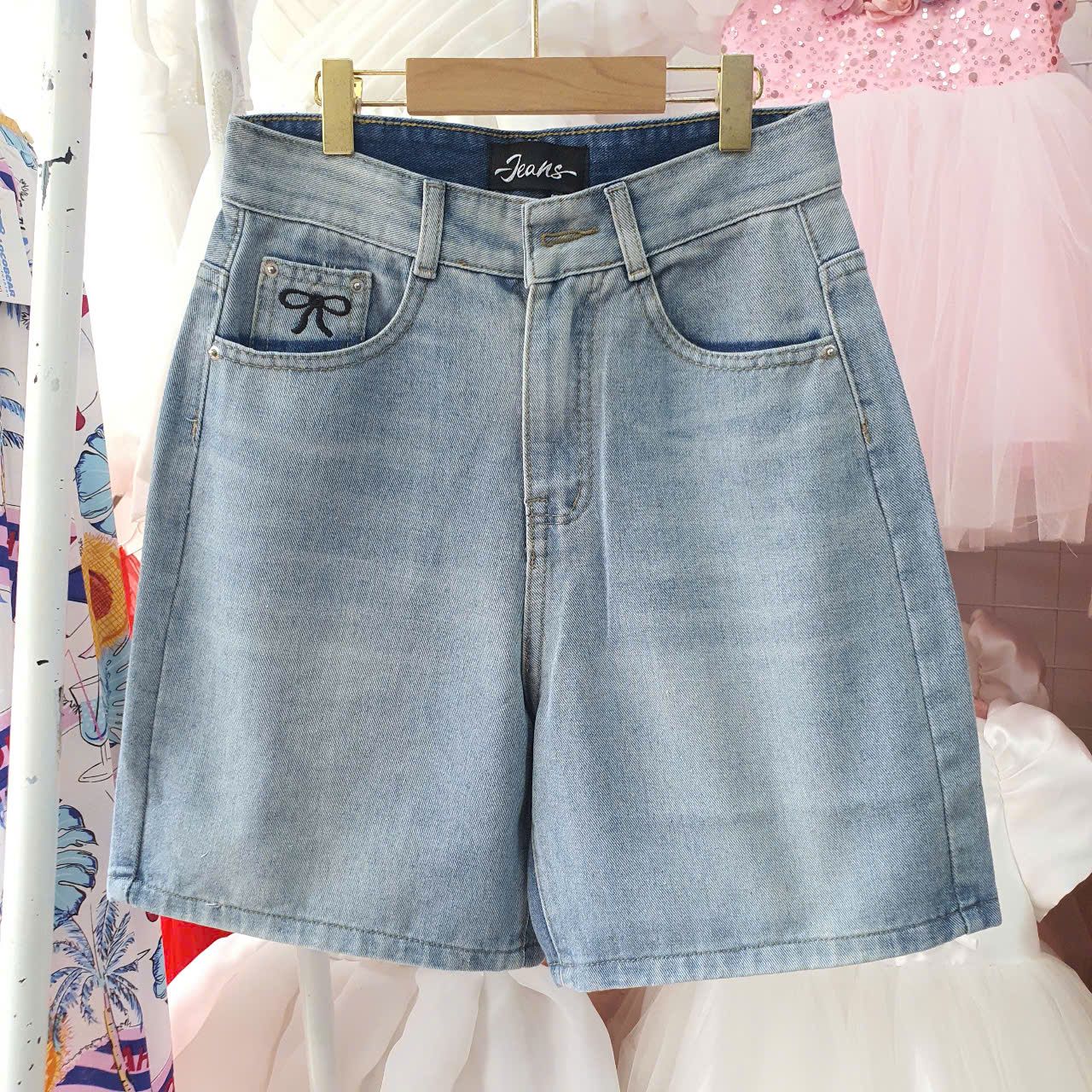 Q26 _ Quần jean ngố lưng cao thêu nơ chất jean mềm mại cho Bé và Mẹ _ Beekids