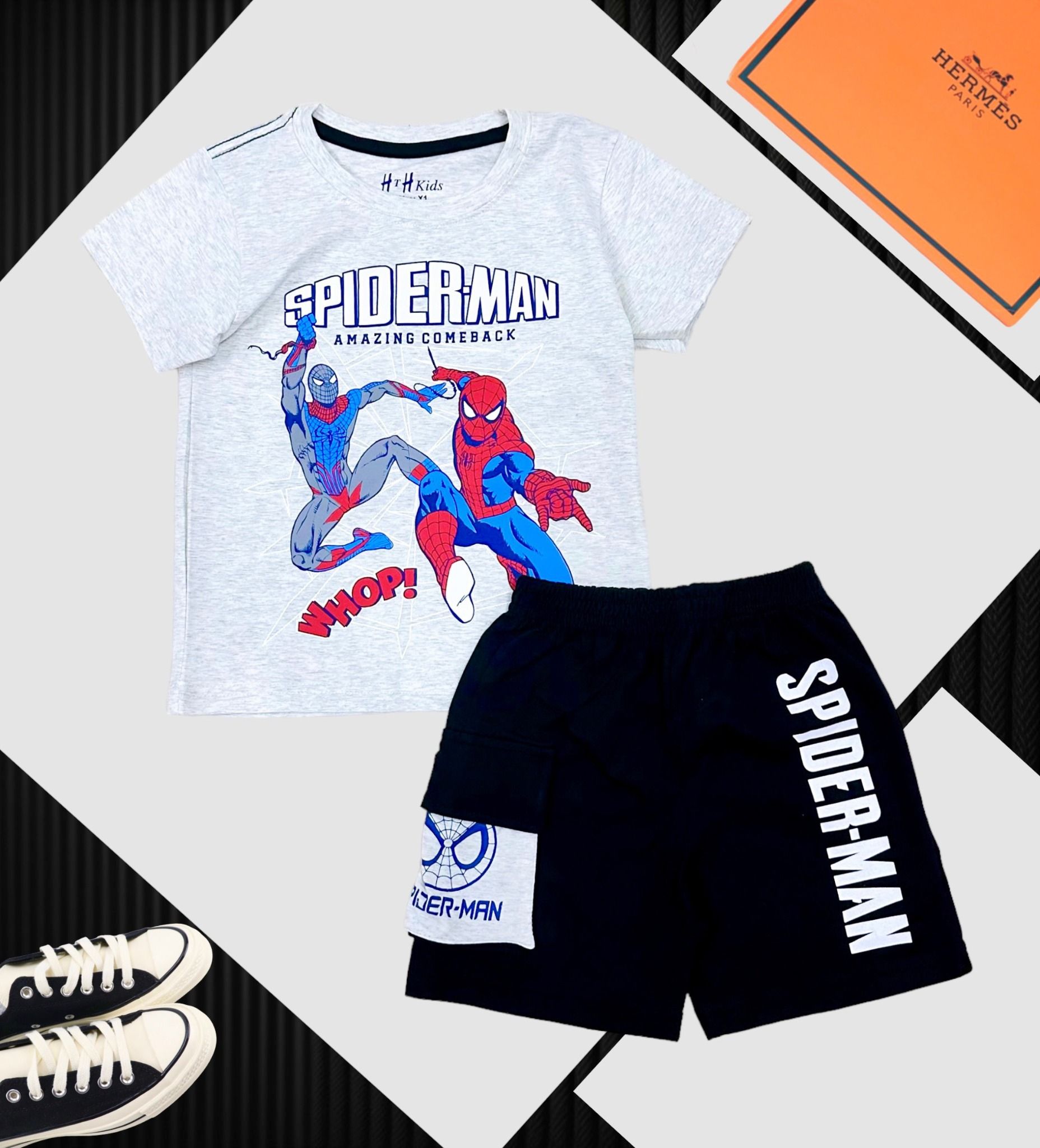 Đồ bộ thun cotton bé trai in hình Spiderman cực ngầu