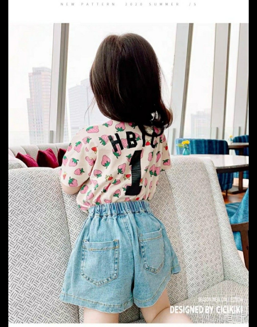 Set jean giả váy trái dâu