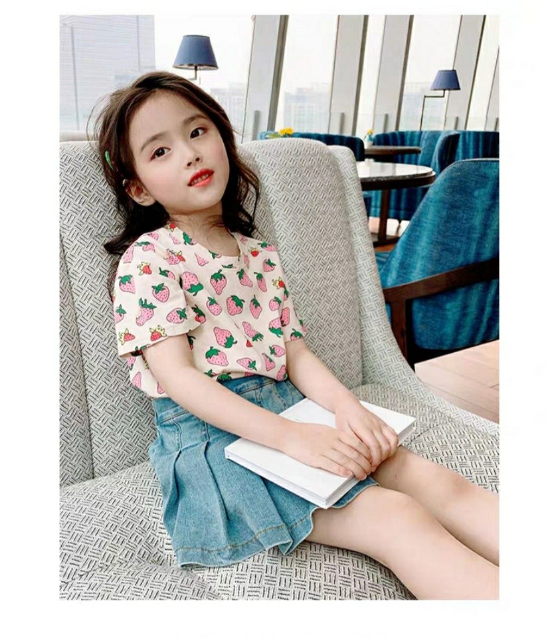 Set jean giả váy trái dâu
