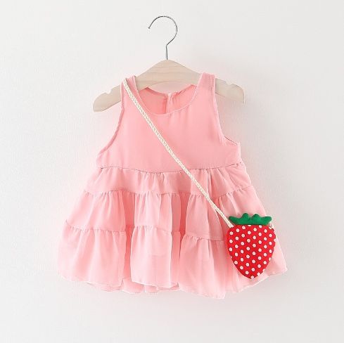 Đầm hồng kèm túi dâu