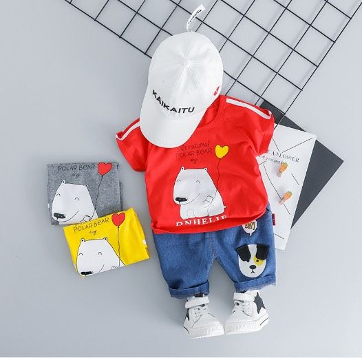 Set jean denim gấu bé trai