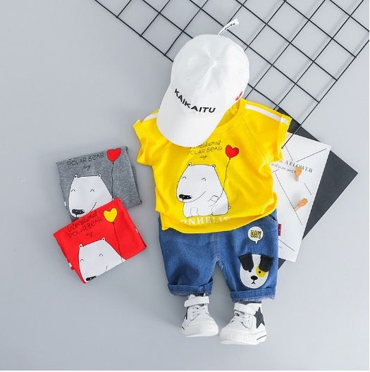 Set jean denim gấu bé trai