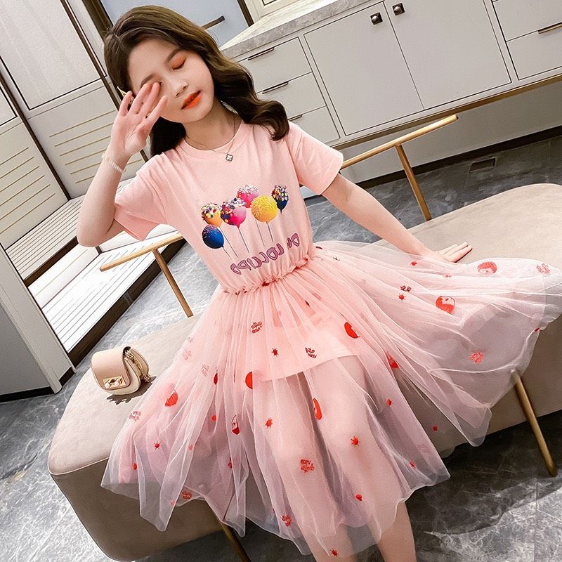 Đầm bong bóng phối ren bé gái