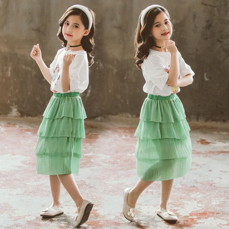 Set váy xếp tầng xinh cho bé gái