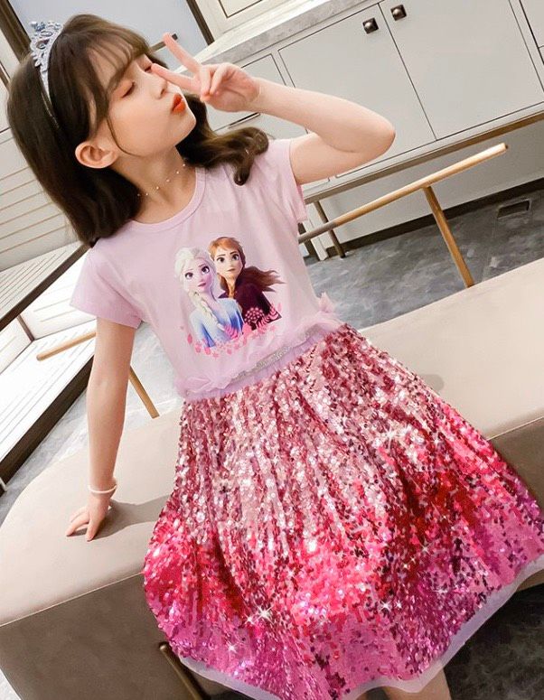 Đầm Elsa ren đính kim sa xinh cho bé gái