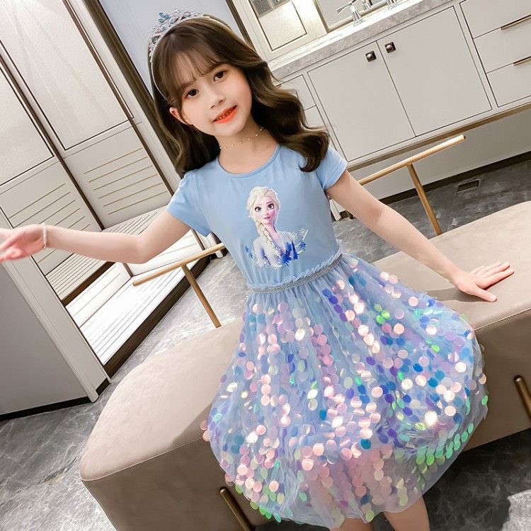 Đầm Elsa ren đính kim sa xinh cho bé gái