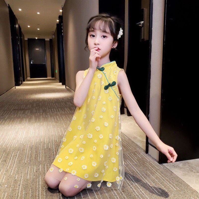 Đầm Trung hoa bông cúc cho bé gái