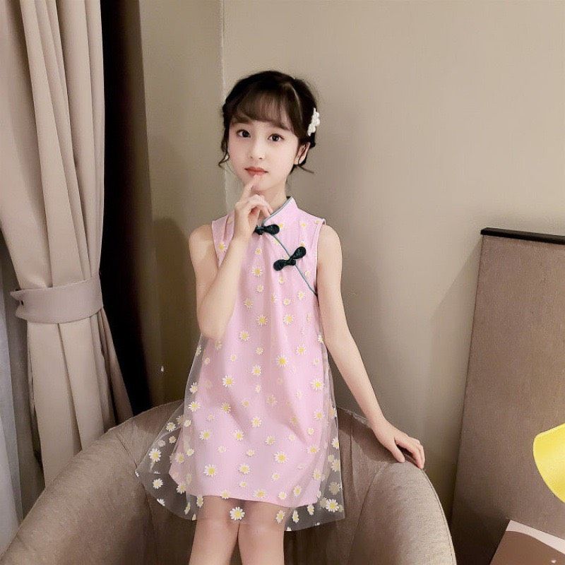 Đầm Trung hoa bông cúc cho bé gái